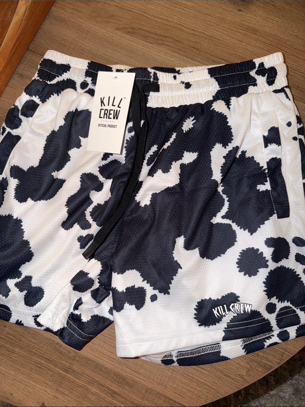 Kill Crew Black & White Abstract Print Athletic Shorts